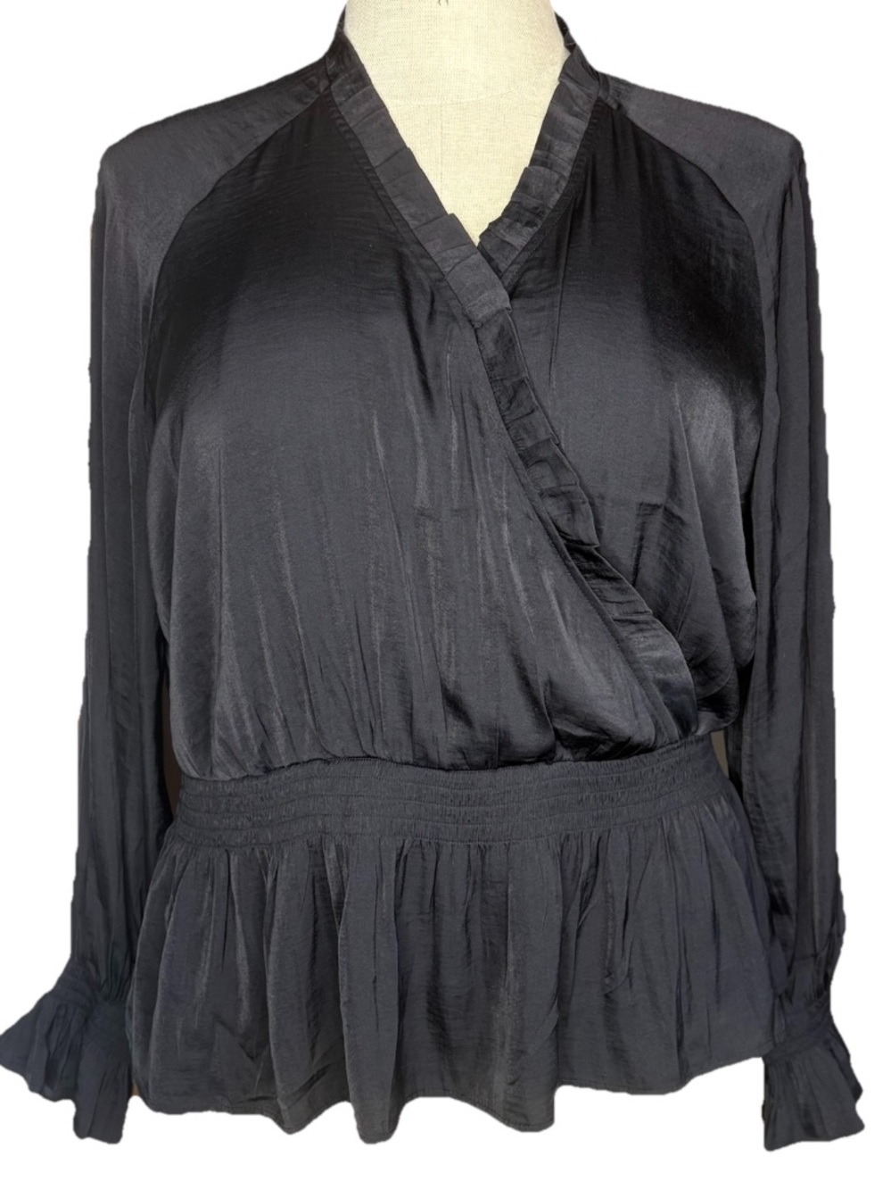 NWT Marc New York Andrew Marc Black Wrap Blouse